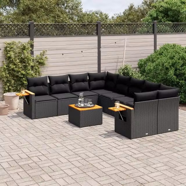 Set Divani da Giardino 9 pz con Cuscini Nero in Polyrattan 3226664