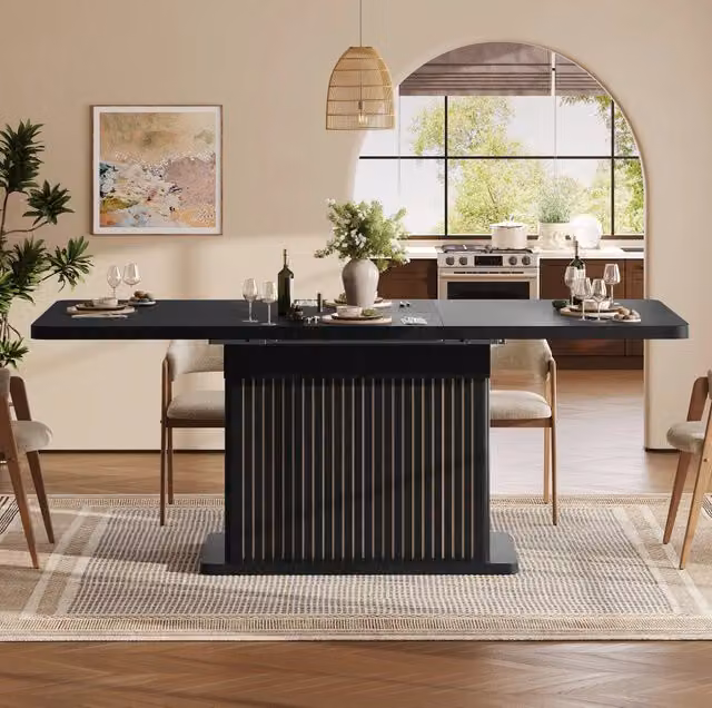 Tavolo da pranzo allungabile 120/160x80 cm con vano contenitore in MDF e metallo nero