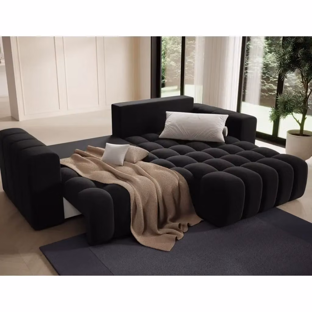Divano angolare trasformabile MEUBLORAMA DORY nero con funzione letto e vano contenitore, lato destro, L 250 cm x P 175 cm x H 92 cm – 2