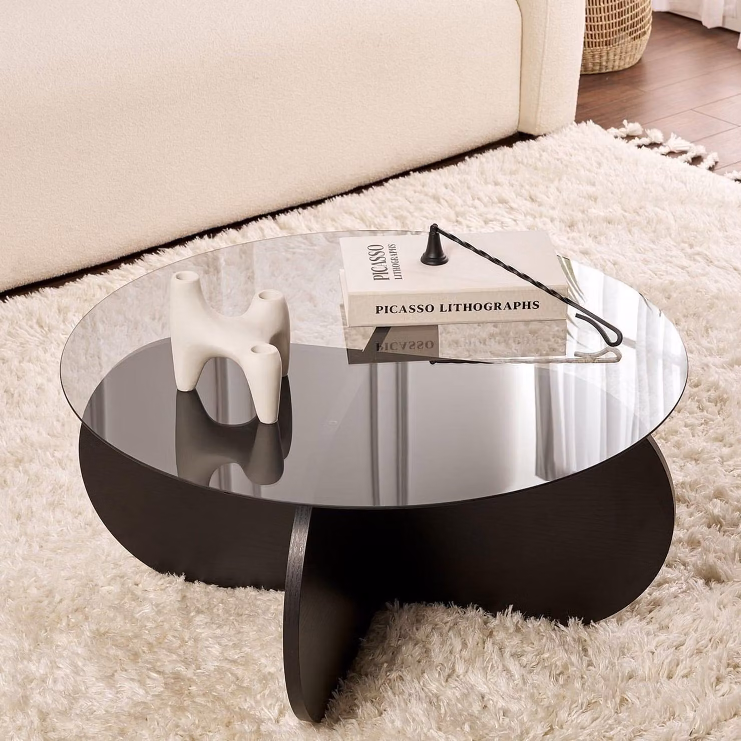 Cugnoli - Tavolino da Salotto, 75x75x35h cm Nero, Forma Rotondo