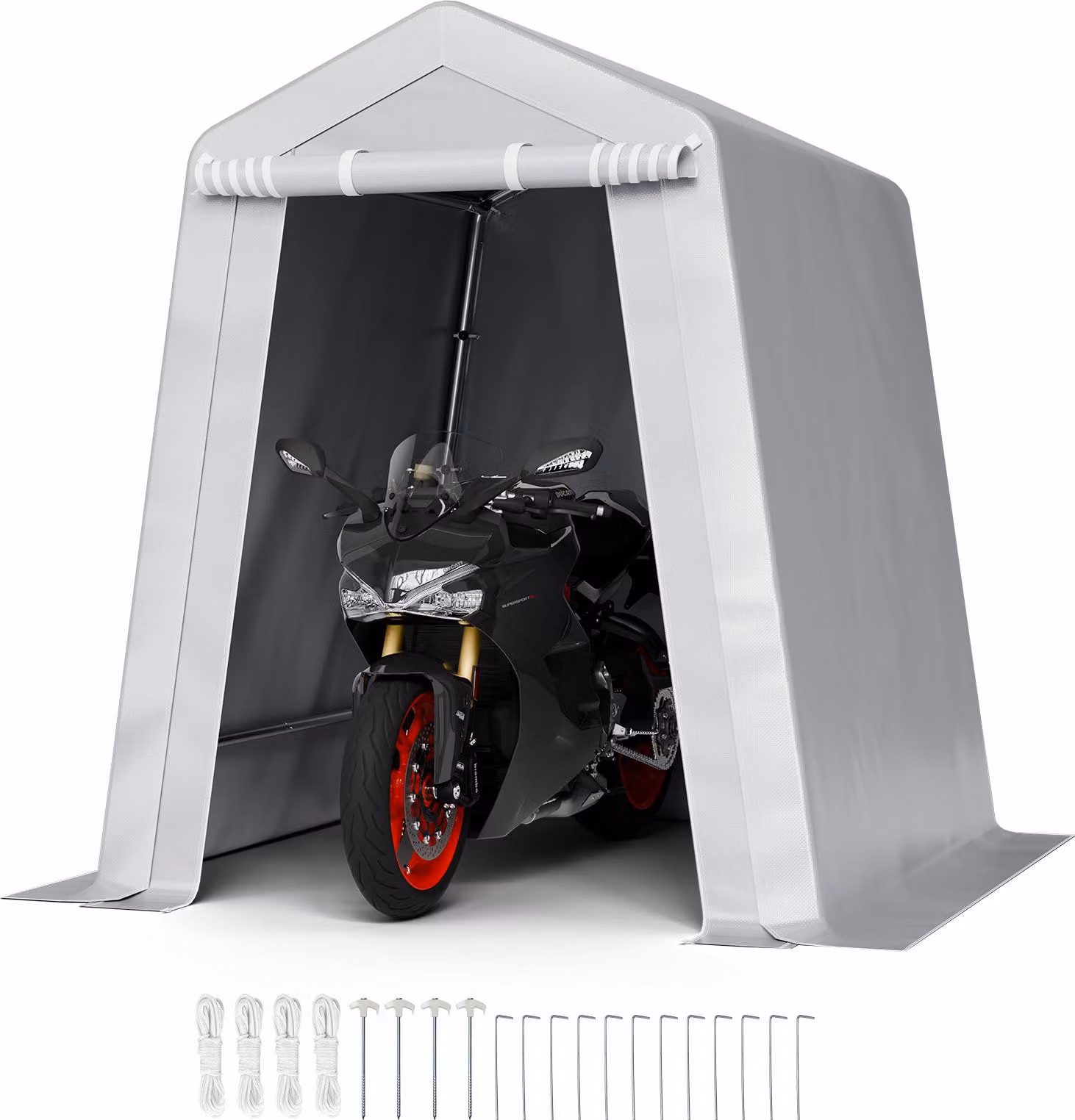 Capanno per attrezzi VEVOR, 183x183x213 cm, tenda da garage in materiale PE, capanno per attrezzi, garage per biciclette, capanno da giardino, tettoia per auto, capanno per biciclette, garage per moto, tosaerba, bicicletta, grigio