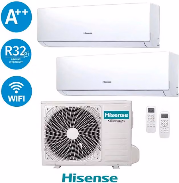 Climatizzatore Split Hisense Dual Inverter 9000+9000 BTU 5,2kW R32 Wi-Fi Classe Energetica A++ Bianco 2AMW52U4RXC