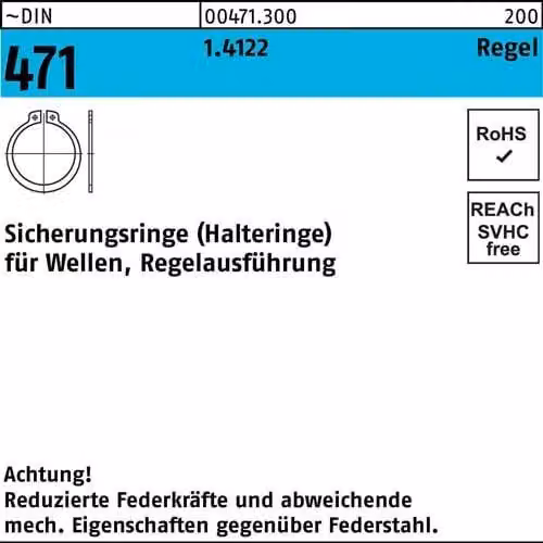 Reyher 471a anello di sicurezza 10 x 1,0 acciaio inox (100 pezzi)