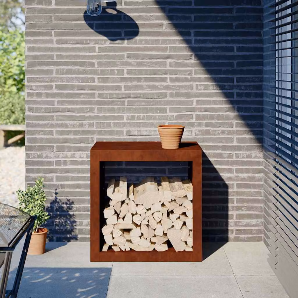 vidaXL Portalegna in Acciaio Corten, Marrone e Argento, L 60 cm x P 40 cm x H 60 cm