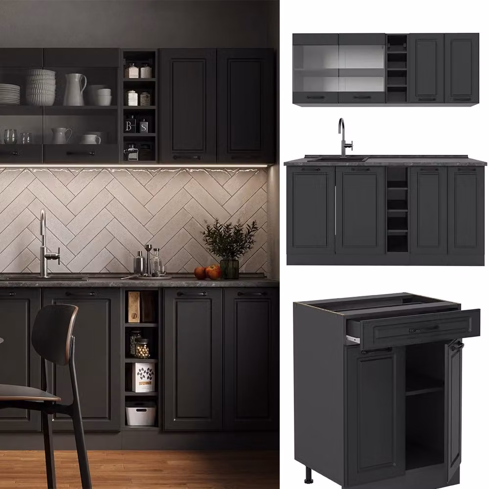 Cucina completa Vicco R-Line Antracite e Rovere, L: 160 cm, P: 60 cm, H: 81,6 cm – 2
