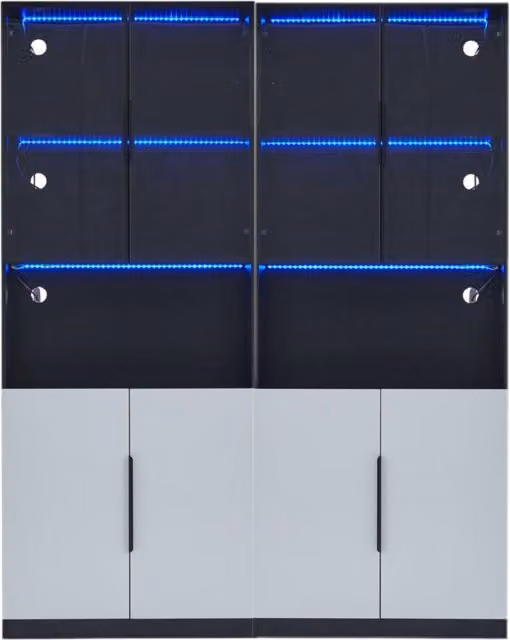 Vetrina minimalista PD1 con ante in vetro e illuminazione LED integrata, L/P/H: 160 x 30 x 200 cm, Bianco