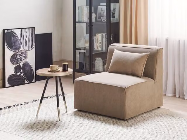 Modulo divano monoposto Beliani in velluto a coste beige con braccioli per soggiorno
