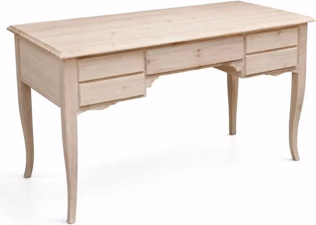 Scrivania classica con 5 cassetti in legno massello grezzo Mobili 2G L: 135 cm, P: 65 cm, H: 81 cm – 3