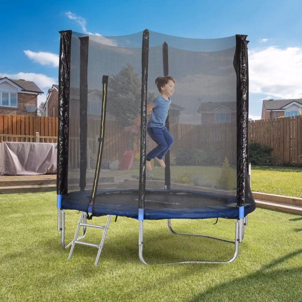 Trampolino Elastico GIORDANOSHOP con Rete di Sicurezza e Scaletta in Acciaio e Plastica Blu Ø 180 cm – 2