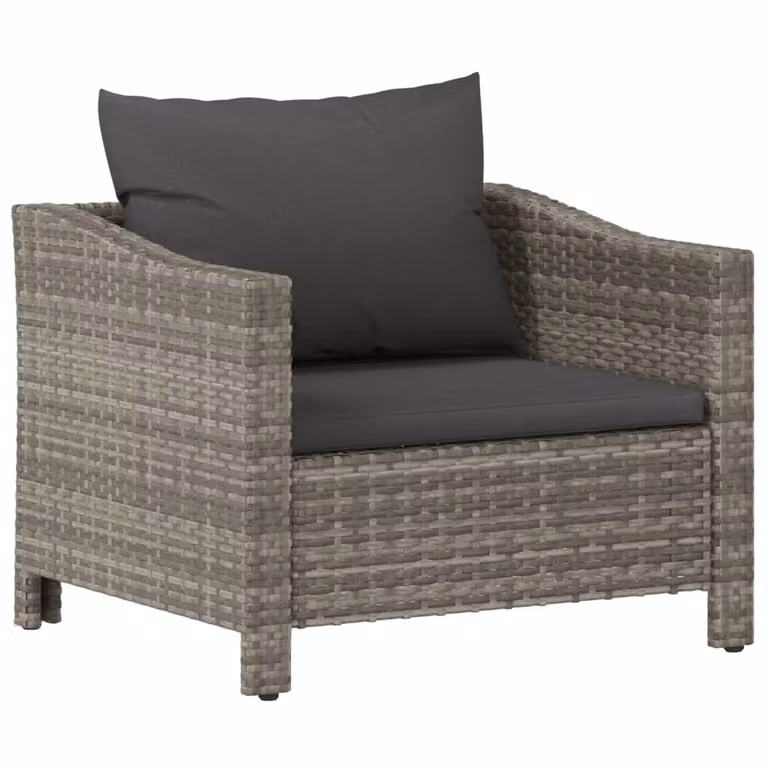 Poltrona da giardino con cuscino grigio in polyrattan