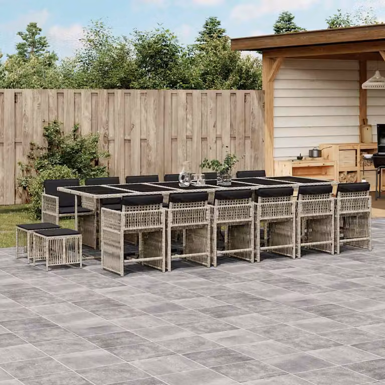 Set da pranzo da giardino vidaXL in polyrattan con cuscini e piano in vetro, 17 pezzi, grigio antracite