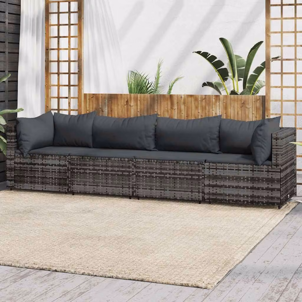 Set di divani da giardino moderno vidaXL in rattan con cuscini in schiuma, colore antracite
