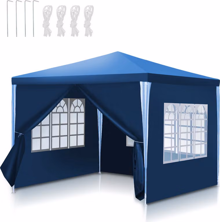Jopassy gazebo da giardino - Facile da pulire, resistente con pannelli laterali, perfetto gazebo per feste Blu 3x3m
