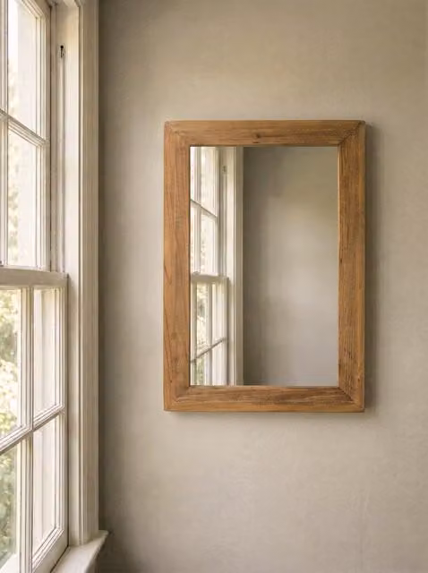 Specchio rettangolare Bois in legno naturale beige e marrone Kenay Home L: 70 cm, H: 50 cm – 1