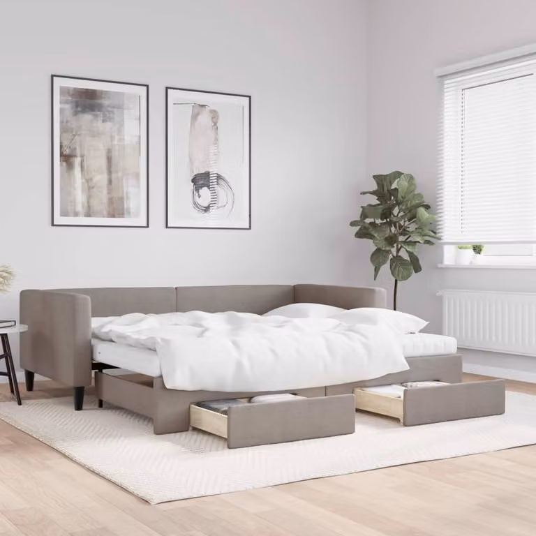 Maison Exclusive - Divano letto estraibile con cassetti, color taupe, 90x200 cm, rivestimento in tessuto