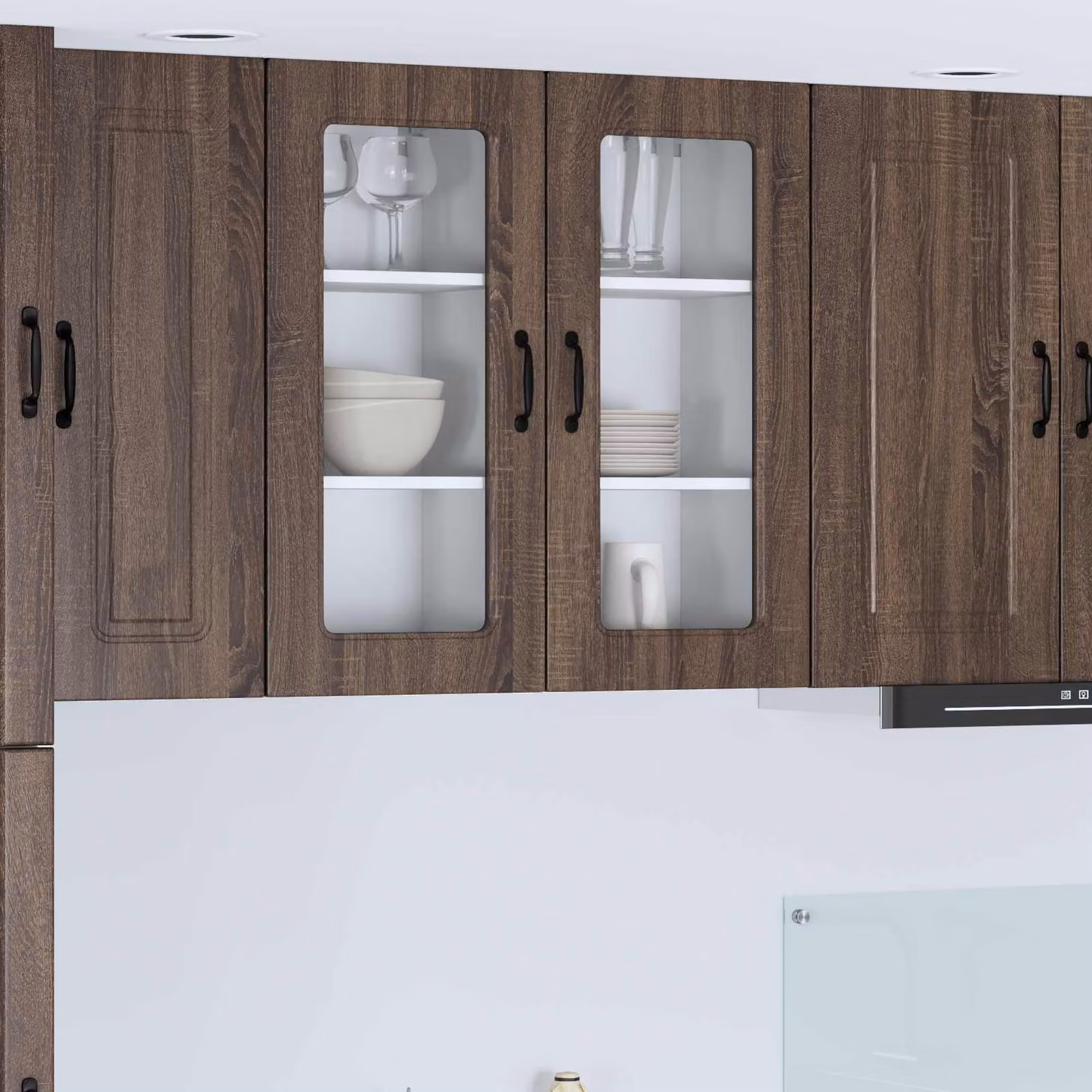 Mobile pensile da cucina moderno vidaXL in legno MDF color rovere marrone con ante a vetro e ante a battente L/P/H: 80,0 x 40,0 x 31,0 cm