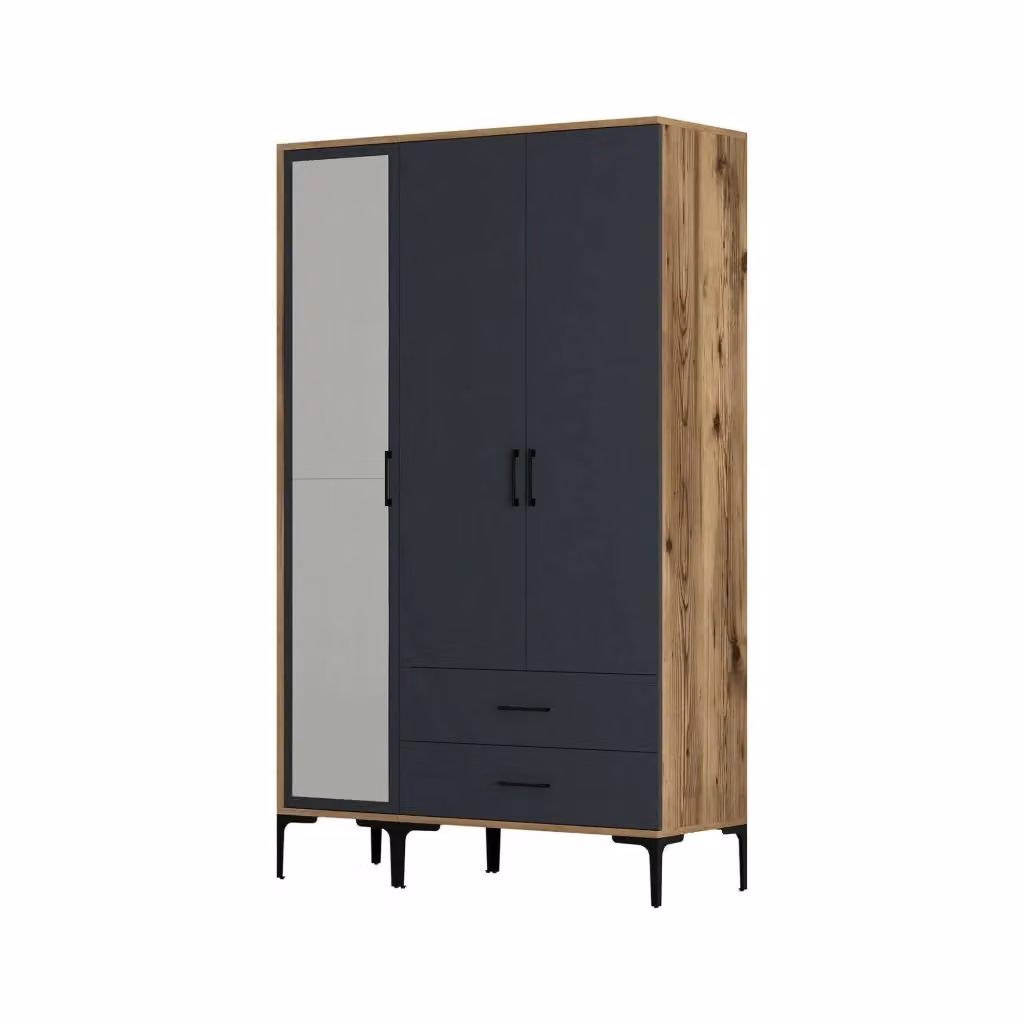 Guardaroba 3 ante Petroleuse DMORA, Armadio moderno per camera da letto in Noce e Antracite, L: 120 cm, H: 201 cm, P: 48 cm – 2