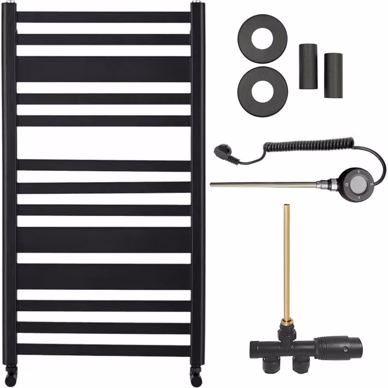 CERANO - Set di radiatori da bagno Enrico - riscaldamento combinato, asta Wi-Fi - attacco laterale a punto singolo - 467 W - nero opaco - 970 x 500 mm