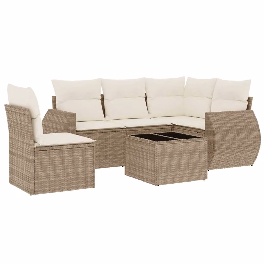 Set Divano da Giardino 6 pz con Cuscini Beige in Polyrattan
