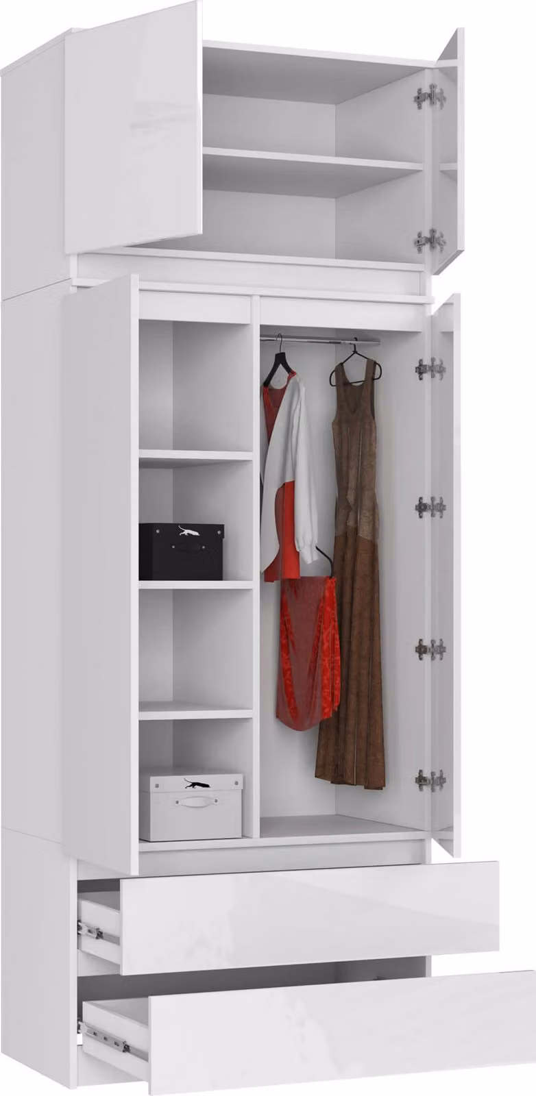 Armadio moderno S90 con sopralzo e 2 cassetti
