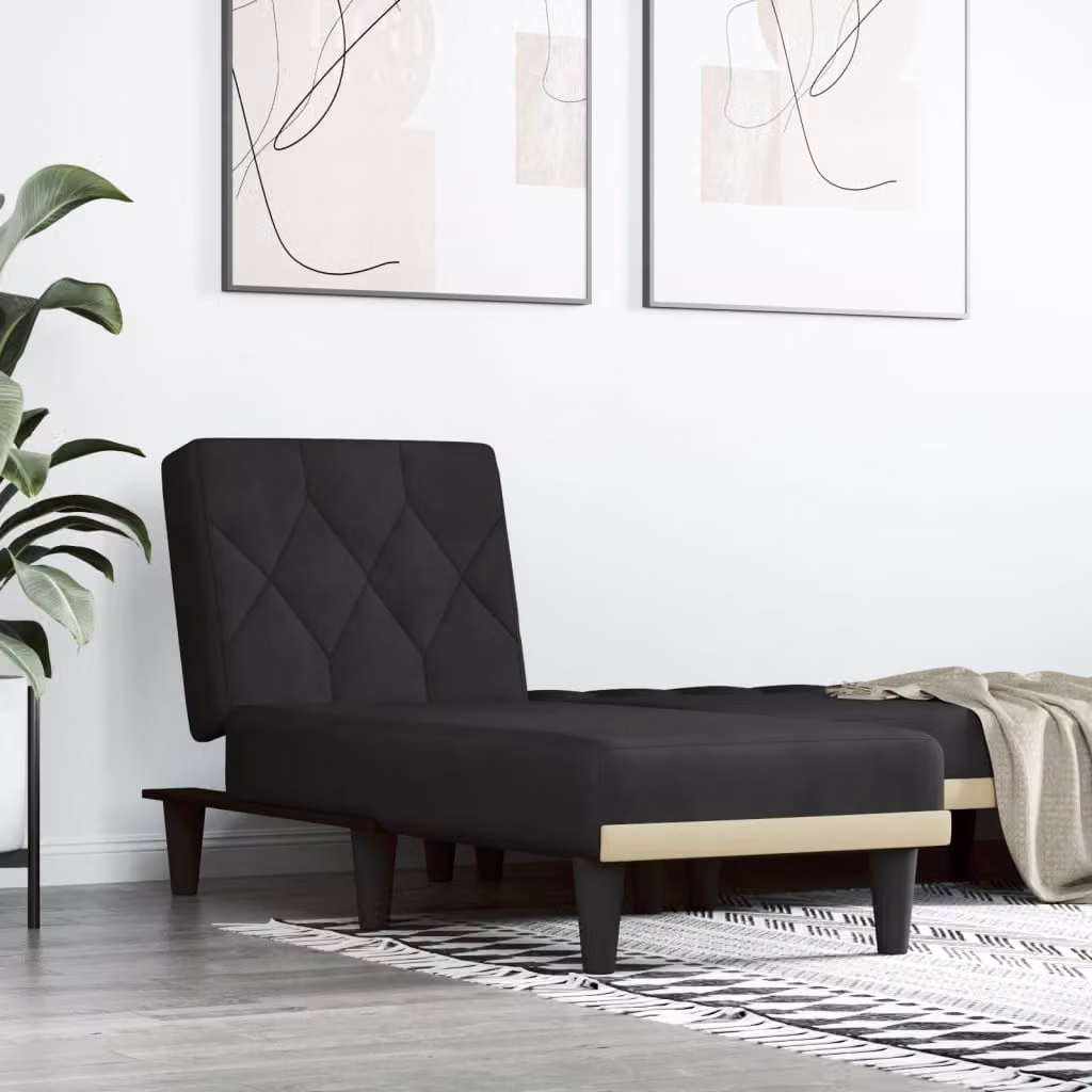vidaXL Chaise Longue Moderna in Velluto Nero con Funzione Letto e Forma a L, L/P/H: 140 x 190 x 70 cm