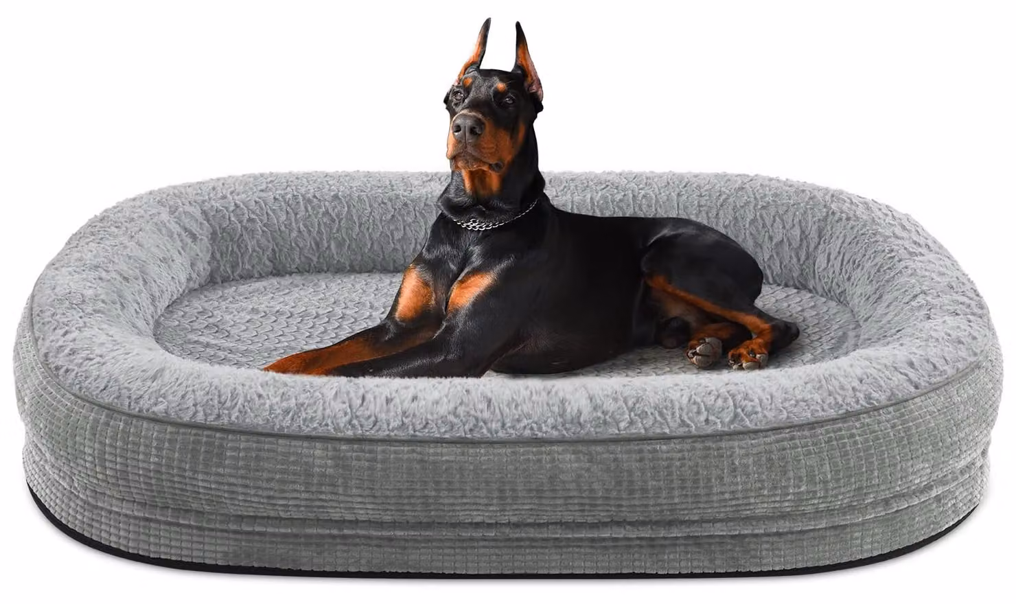 Cuccia ortopedica per cani, colore grigio chiaro - 122x89x19 cm - imbottitura in spugna memory e rivestimento in pile
