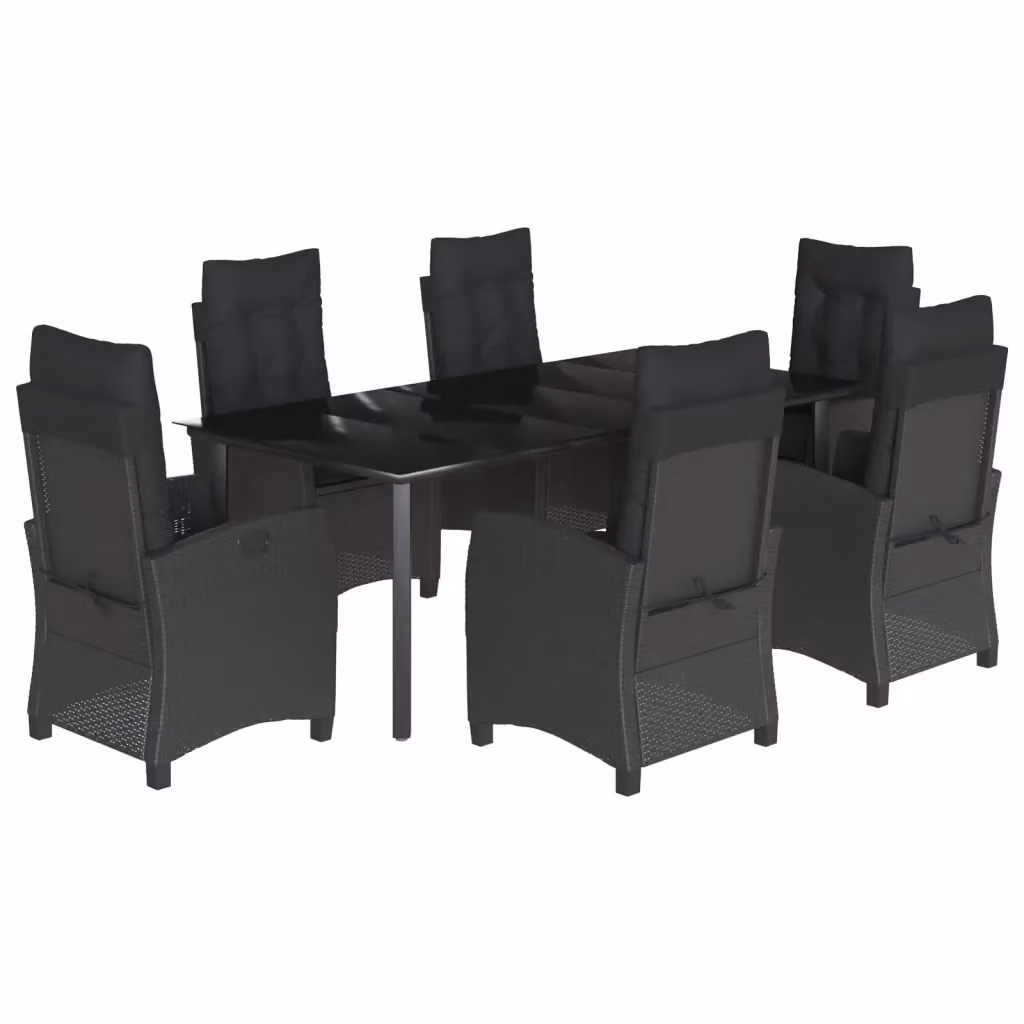 Set da pranzo da giardino vidaXL in polyrattan e vetro nero con 7 pezzi – 2