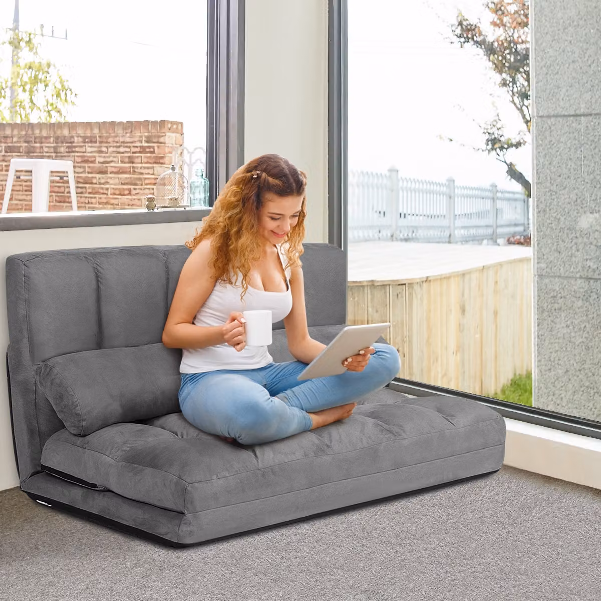 Divano letto pieghevole Costway regolabile in 6 posizioni con struttura in metallo e rivestimento in tessuto, Grigio