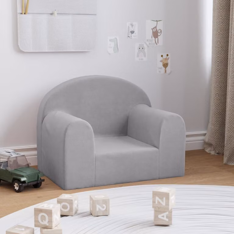 vidaXL Divano per Bambini in Morbido Peluche Grigio Chiaro L: 52 cm, P: 40 cm, H: 34 cm