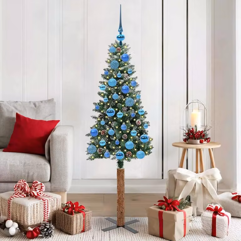 Albero di Natale snodato moderno vidaXL verde con luci LED bianco caldo, materiali in PVC, metallo e legno, Altezza: 150 cm