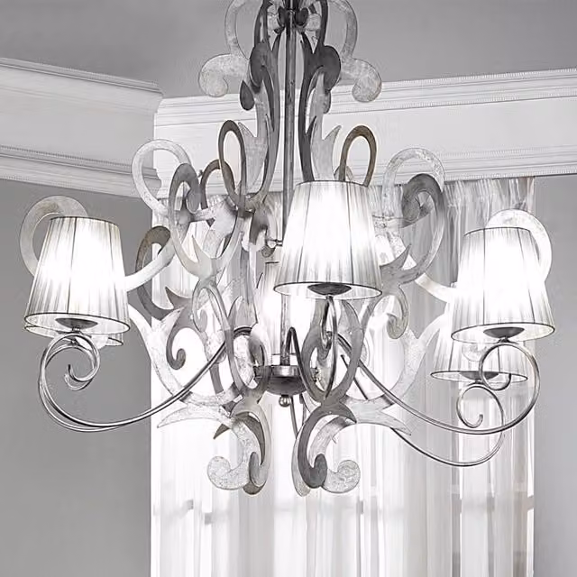 Lampadario a soffitto Katia Onli in metallo argento con tessuto bianco