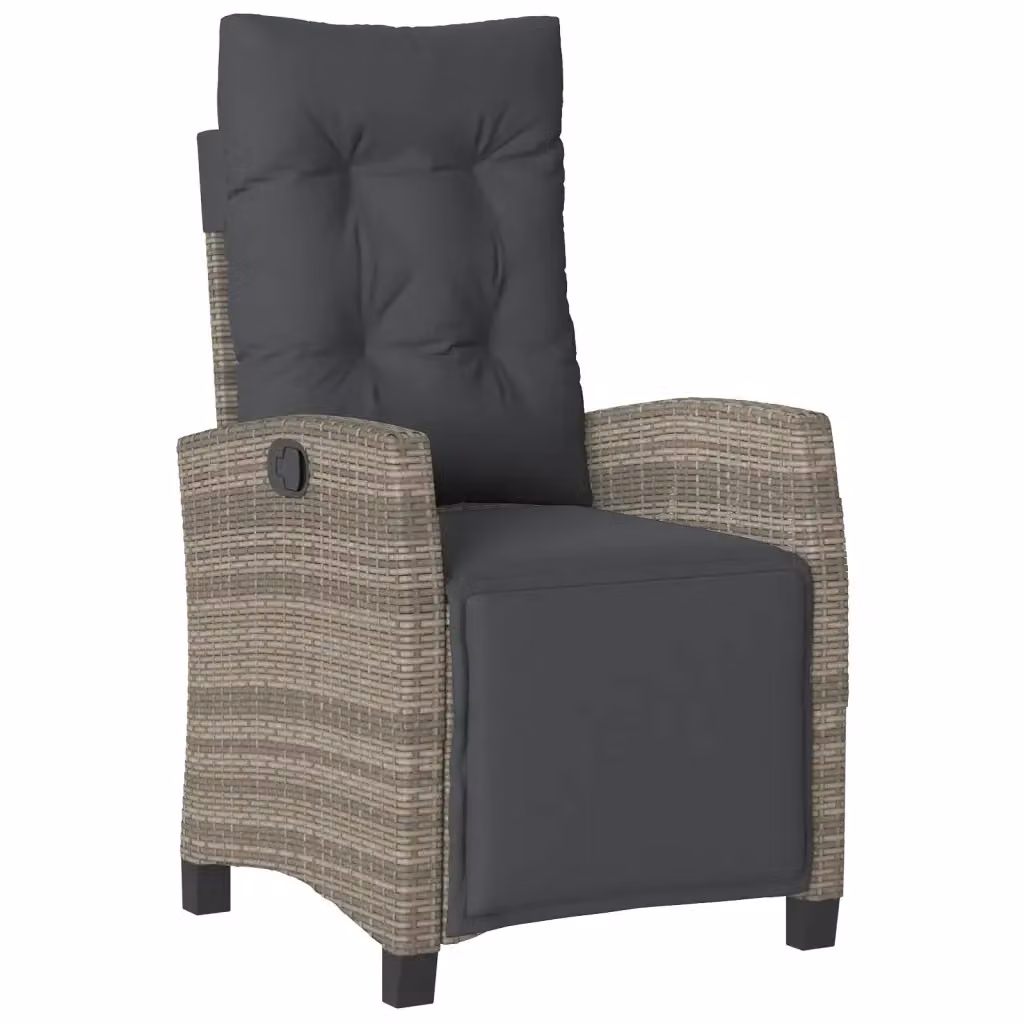 Sedia Reclinabile da Giardino vidaXL in Polyrattan Grigio con Poggiatesta Regolabile e Braccioli – 2