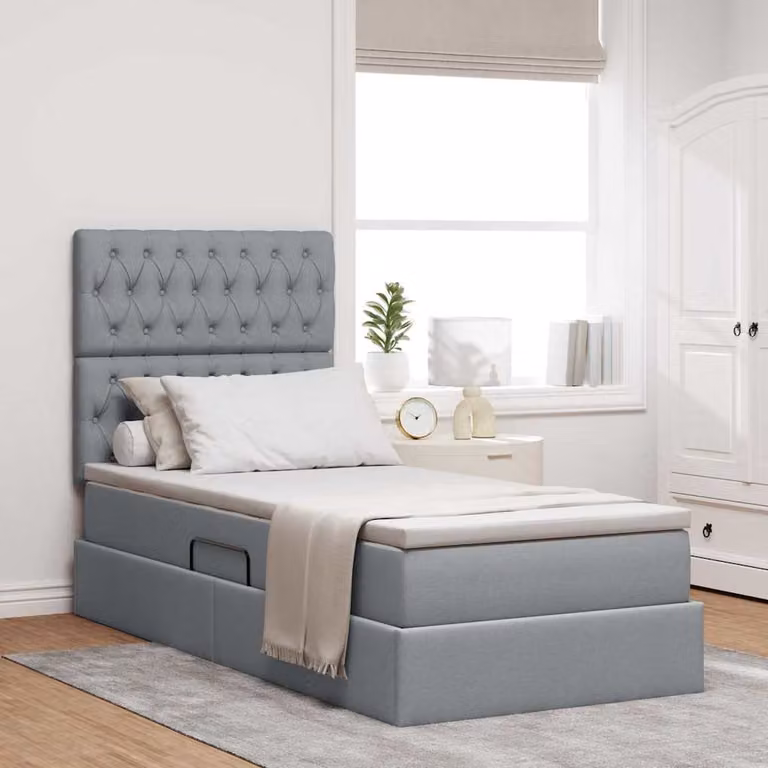 Letto con contenitore e illuminazione LED vidaXL Grigio Chiaro L 90 cm x P 200 cm