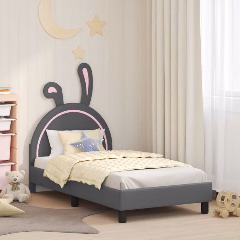 vidaXL Struttura letto per bambini con testata imbottita in tessuto, Grigio, L 160 x P 80 cm