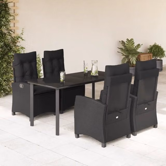 Set da pranzo da giardino vidaXL in polyrattan e vetro nero con 5 pezzi – 1