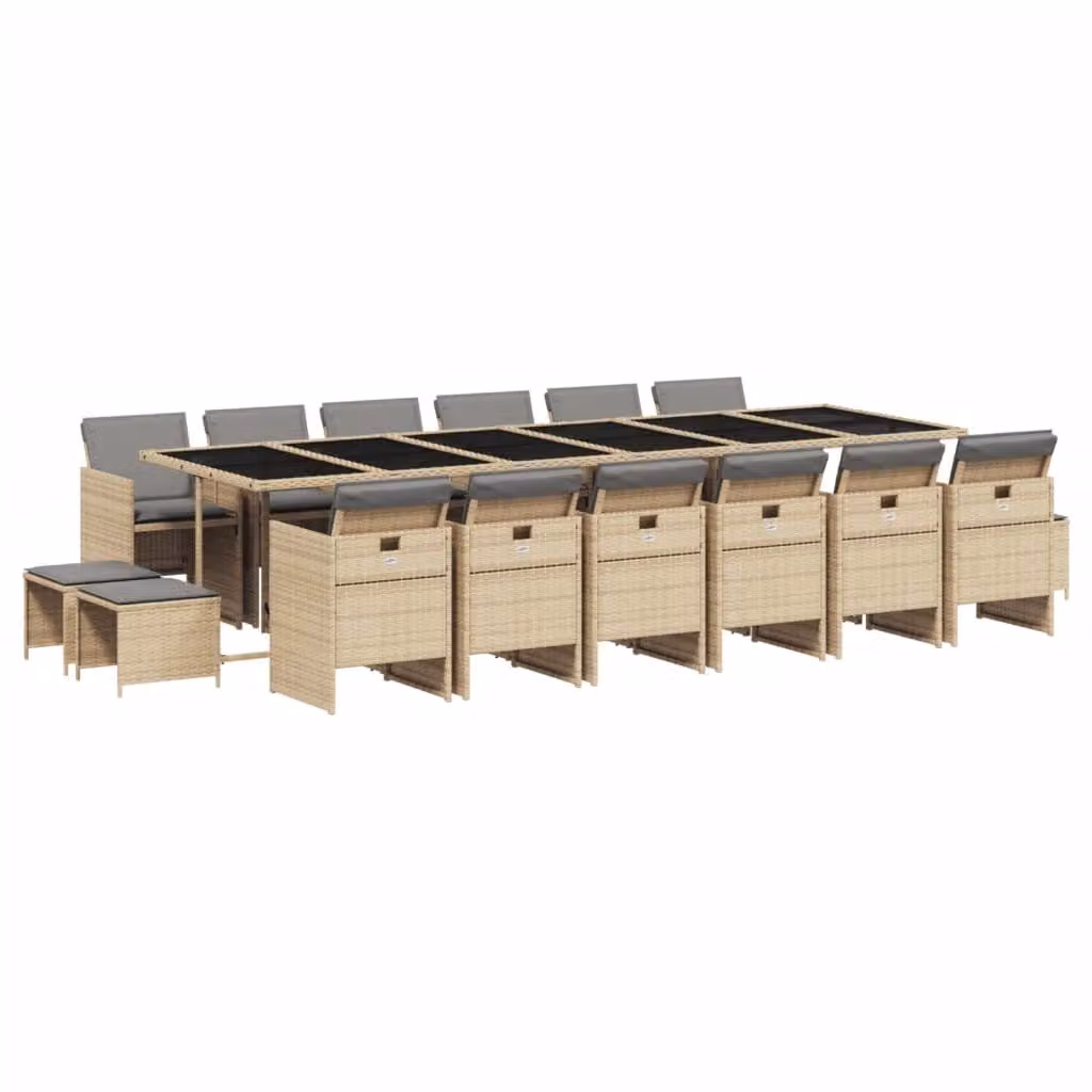 Set Pranzo da Giardino 17 pz con Cuscini Beige Misto Polyrattan