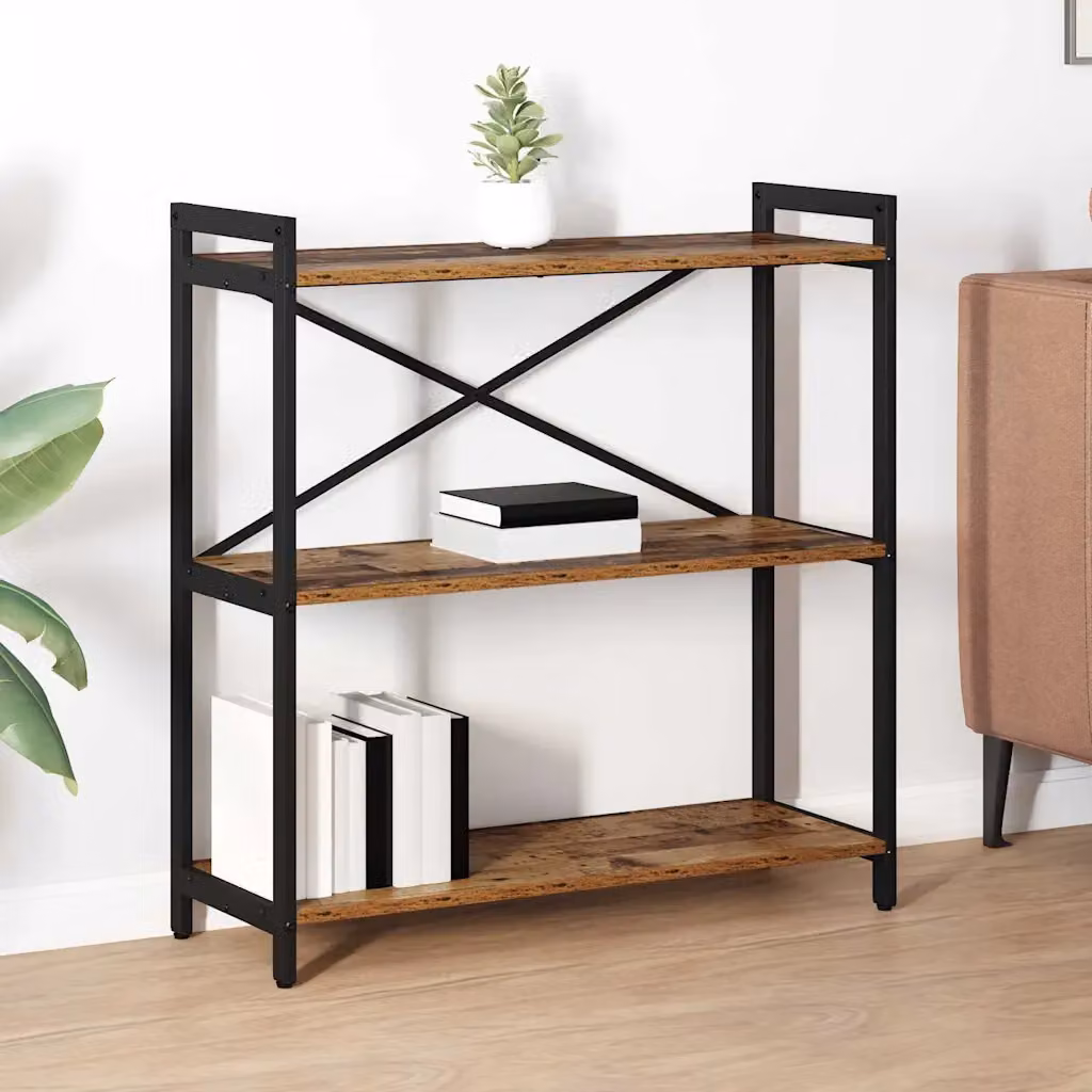 Libreria industrial vidaXL in legno e metallo, colore marrone, L 80 x P 30 x H 85 cm