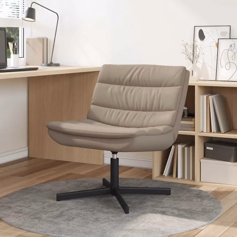 Sedia girevole moderna vidaXL in similpelle color cappuccino, L: 63 cm, P: 75 cm, H: 76 cm