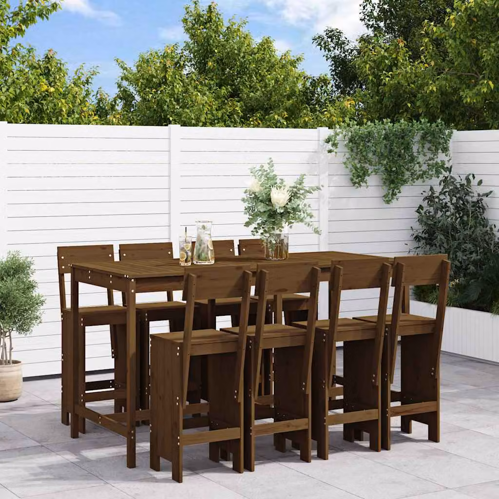 Set Bar da Giardino vidaXL in Legno di Pino Marrone, 9 Pezzi