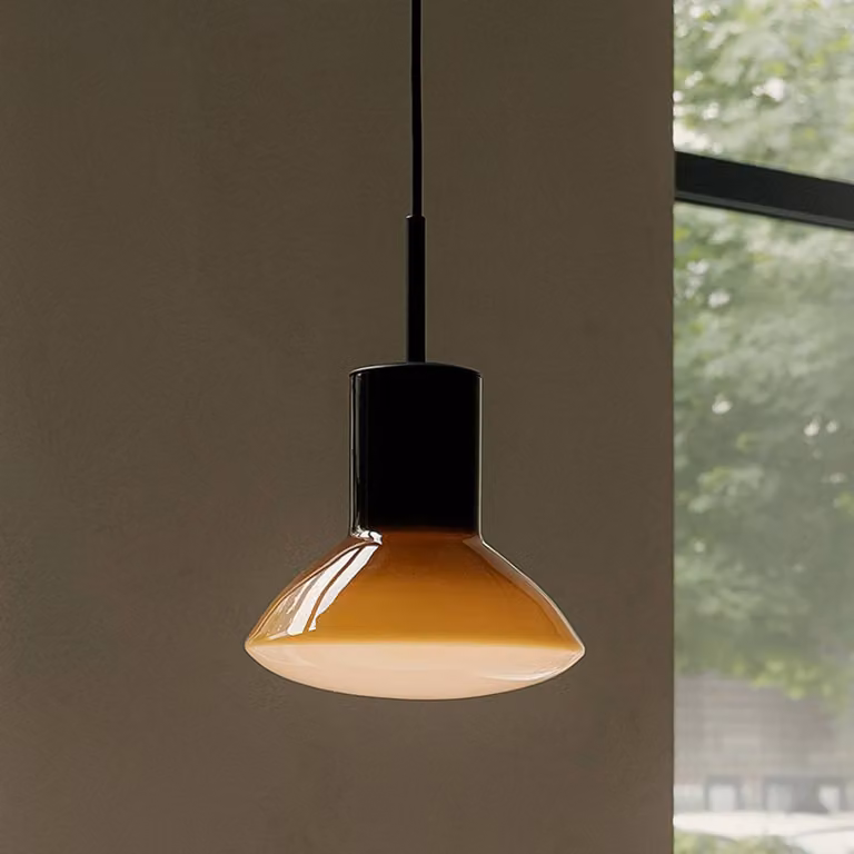 GRUPA Lampada a sospensione Onda, dimmerabile, Giallo / Arancione, Soggiorno / Sala da pranzo, Alluminio, Design, Lampada a sospensione