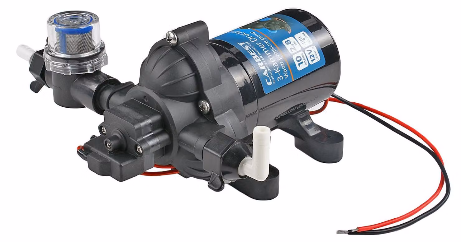 Pompa per acqua pressurizzata a 12 V, portata di 10 litri al minuto, pressione di 2,8 bar, con filtro preliminare