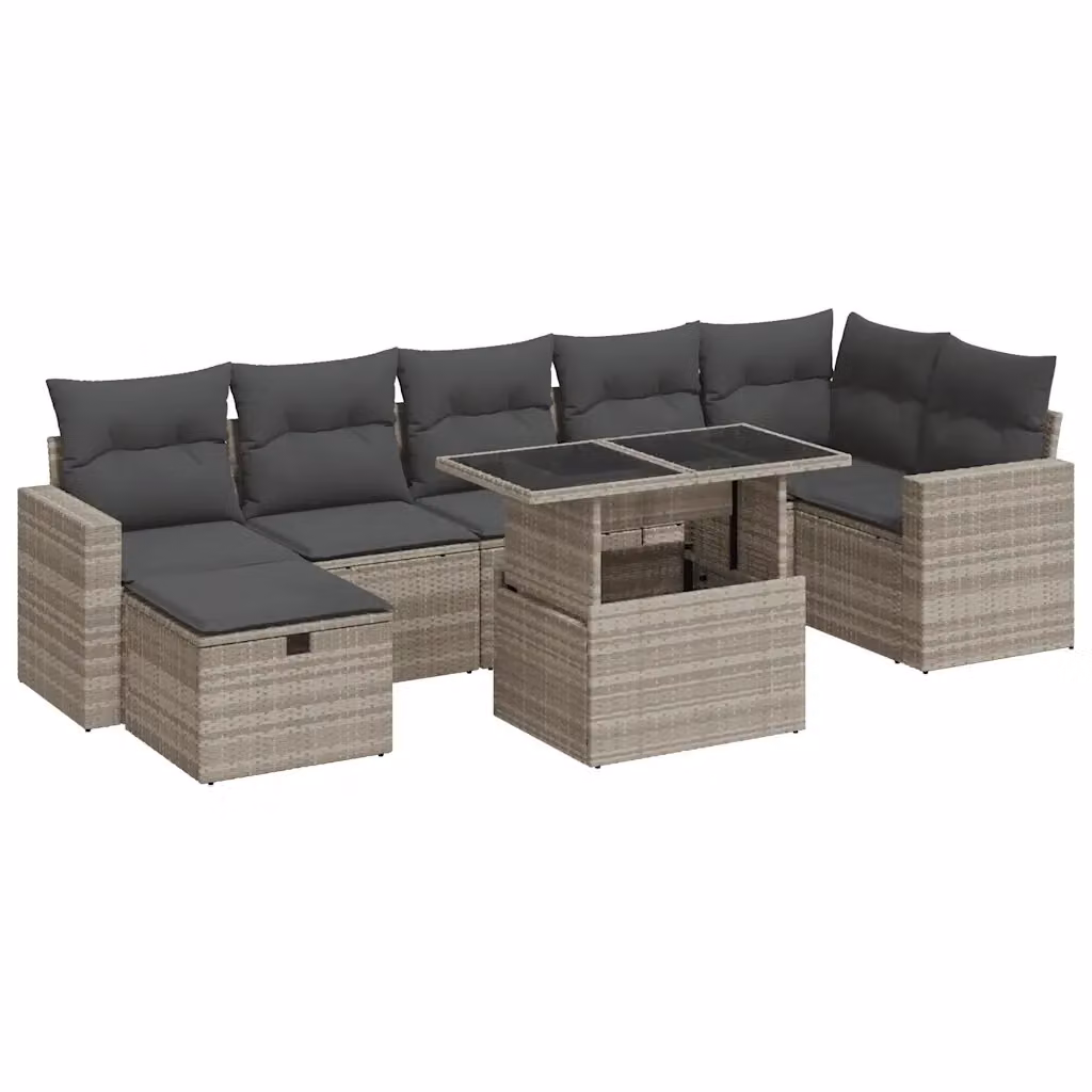 Set Divano da Giardino a L vidaXL 8pz con Cuscini e Tavolino in Polyrattan Grigio e Nero – 2