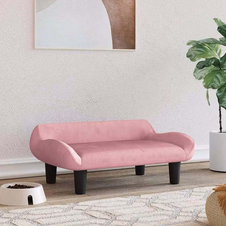 vidaXL Lettino per Cani in Velluto Rosa con Struttura in Legno L: 70 cm, P: 40 cm, H: 24 cm