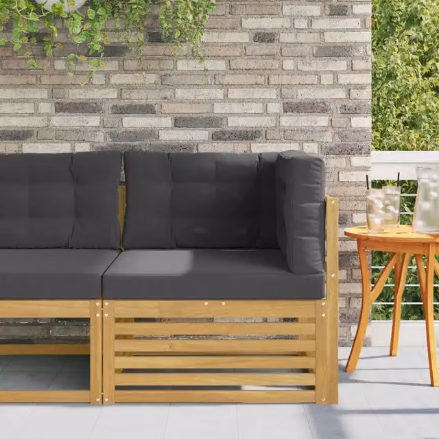 Divano Angolare da Esterno Componibile Design In in Legno di Acacia Massello Bianco con Cuscini – 1