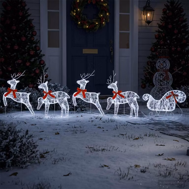 vidaXL Renna di Natale con slitta 5 pz 100 LED Bianco freddo