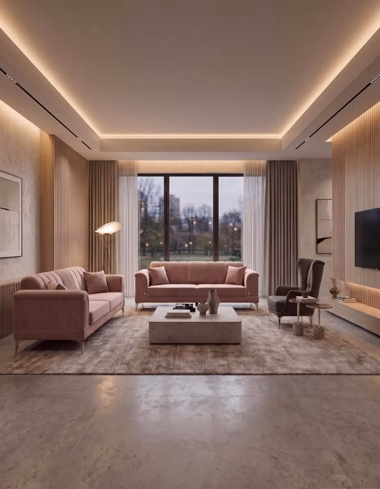 Set divani: 2 divani a 3 posti e 1 poltrona - Set divani moderno rosa e grigio