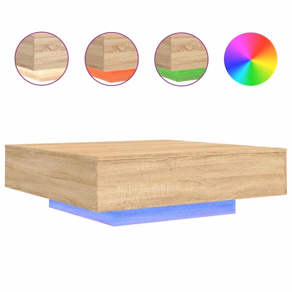 Tavolino da Soggiorno con Luci LED Rovere Sonoma 100x100x31 cm