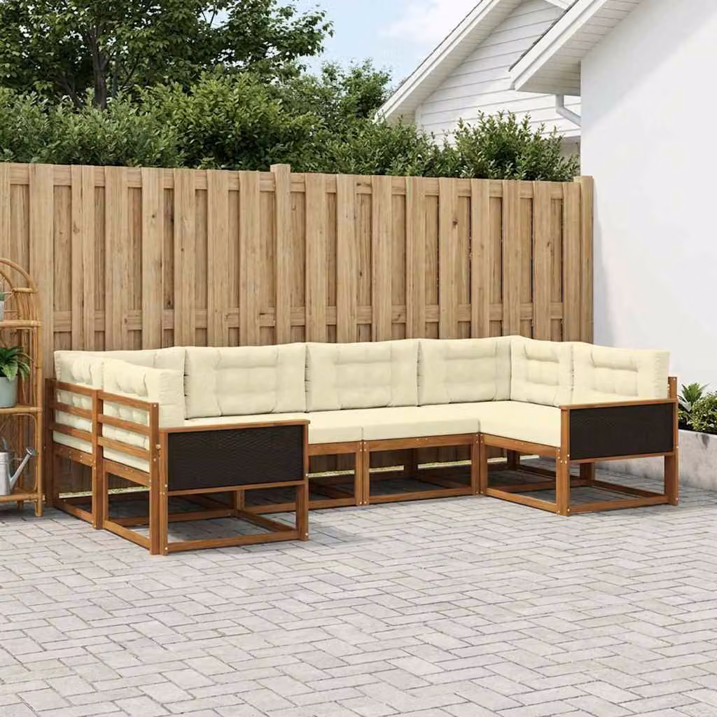 Set di divani da esterno vidaXL 6 pz in legno di acacia con cuscini beige e marrone a forma di L