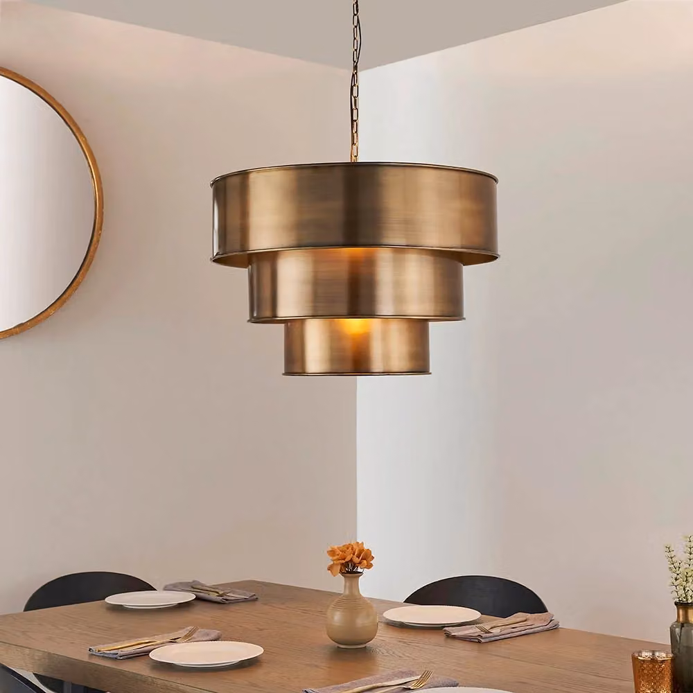 Lampada a sospensione industriale Endon con 3 cilindri in ottone color oro, dimmerabile, attacco E27 – 2