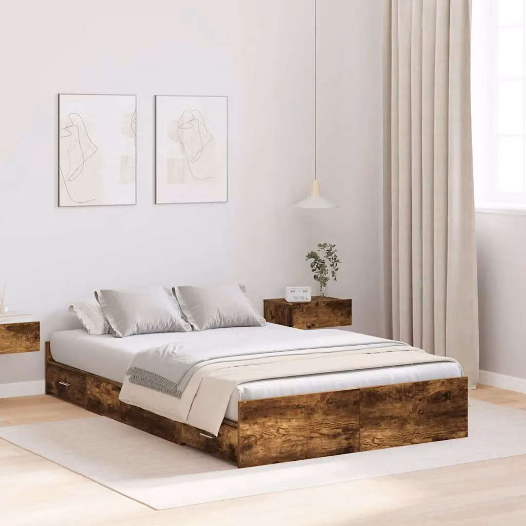 vidaXL Struttura letto con contenitore in legno Rovere fumé L: 120 cm, P: 200 cm